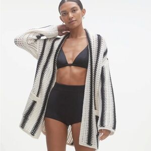NakedCashmere Black and White Striped Cardigan